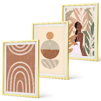 Set de 3 cuadros decorativos para salón con diseños y geometría de plantas con estilo