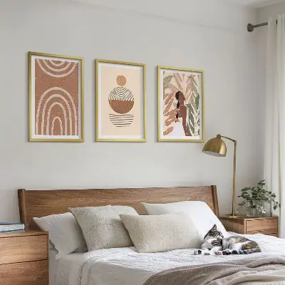 Set de 3 cuadros decorativos para salón con diseños y geometría de plantas con estilo