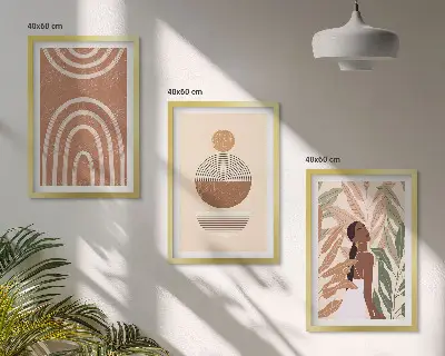 Set de 3 cuadros decorativos para salón con diseños y geometría de plantas con estilo