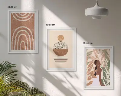 Set de 3 cuadros decorativos para salón con diseños y geometría de plantas con estilo