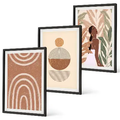 Set de 3 cuadros decorativos para salón con diseños y geometría de plantas con estilo