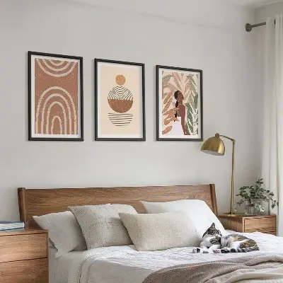 Set de 3 cuadros decorativos para salón con diseños y geometría de plantas con estilo
