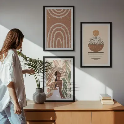 Set de 3 cuadros decorativos para salón con diseños y geometría de plantas con estilo
