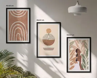 Set de 3 cuadros decorativos para salón con diseños y geometría de plantas con estilo