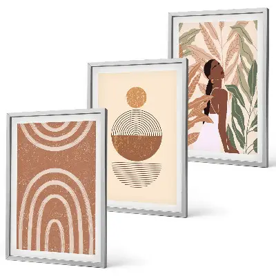 Set de 3 cuadros decorativos para salón con diseños y geometría de plantas con estilo