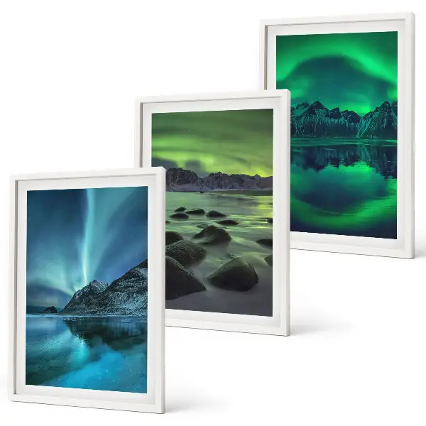 Paisaje invernal de la aurora boreal juego de 3 cuadros