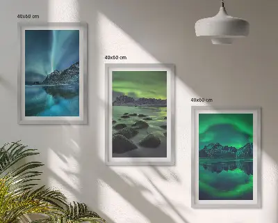 Paisaje invernal de la aurora boreal juego de 3 cuadros