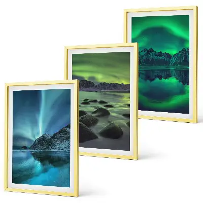 Paisaje invernal de la aurora boreal juego de 3 cuadros