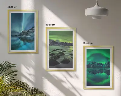 Paisaje invernal de la aurora boreal juego de 3 cuadros