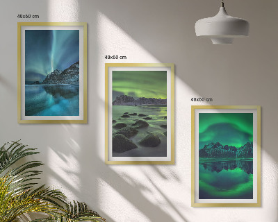 Juego de 3 cuadros Paisaje invernal de la aurora boreal