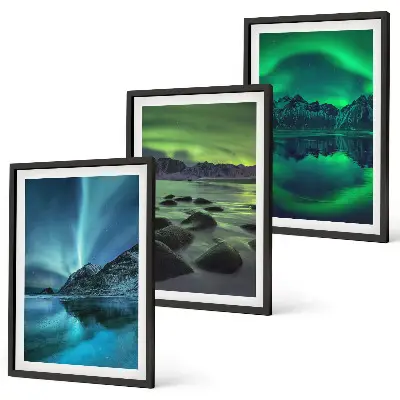 Paisaje invernal de la aurora boreal juego de 3 cuadros