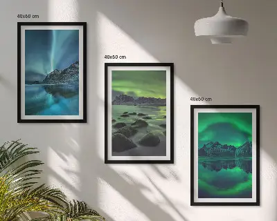 Paisaje invernal de la aurora boreal juego de 3 cuadros