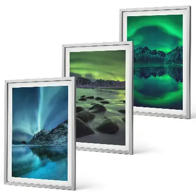 Paisaje invernal de la aurora boreal juego de 3 cuadros