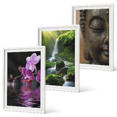 Set de 3 cuadros para salón Cascada de flores Roca de Buda Zen