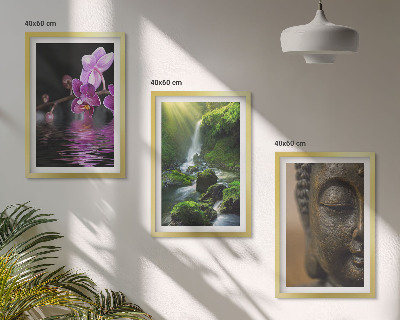 Set de 3 cuadros para salón Cascada de flores Roca de Buda Zen