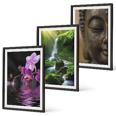 Set de 3 cuadros para salón Cascada de flores Roca de Buda Zen