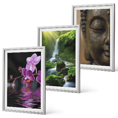 Set de 3 cuadros para salón Cascada de flores Roca de Buda Zen