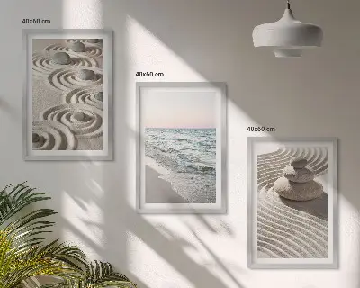 Juego de 3 cuadros con diseño de olas, arena, agua, piedras y playa