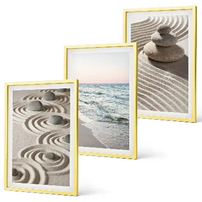 Juego de 3 cuadros con diseño de olas, arena, agua, piedras y playa