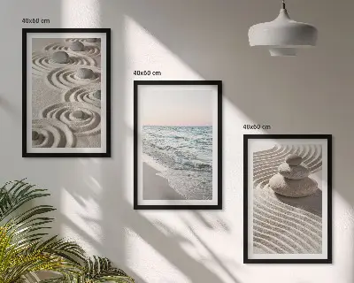 Juego de 3 cuadros con diseño de olas, arena, agua, piedras y playa
