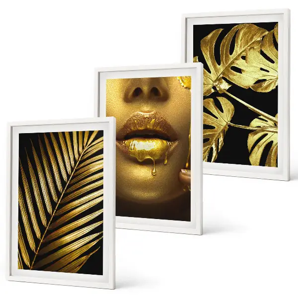 Set de 3 cuadros decorativos motivo de monstera, palmera y boca de mujer