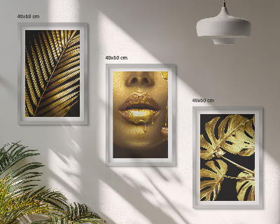 Juego de 3 cuadros Monstera palmera boca de mujer