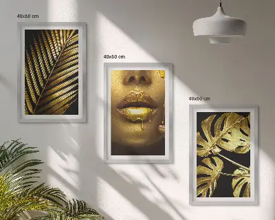 Set de 3 cuadros decorativos motivo de monstera, palmera y boca de mujer