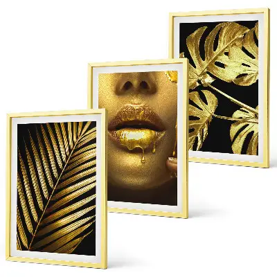 Set de 3 cuadros decorativos motivo de monstera, palmera y boca de mujer