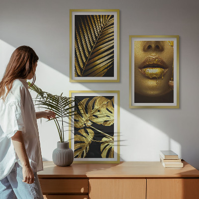 Juego de 3 cuadros Monstera palmera boca de mujer