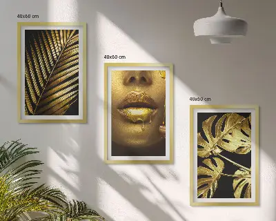 Set de 3 cuadros decorativos motivo de monstera, palmera y boca de mujer
