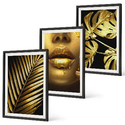 Set de 3 cuadros decorativos motivo de monstera, palmera y boca de mujer