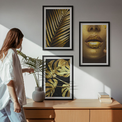 Juego de 3 cuadros Monstera palmera boca de mujer