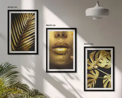 Set de 3 cuadros decorativos motivo de monstera, palmera y boca de mujer