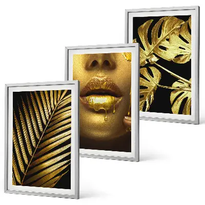 Set de 3 cuadros decorativos motivo de monstera, palmera y boca de mujer
