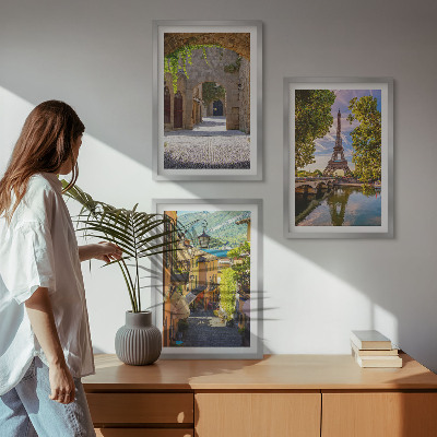Set de 3 cuadros para salón Calles de arquitectura Eiffel