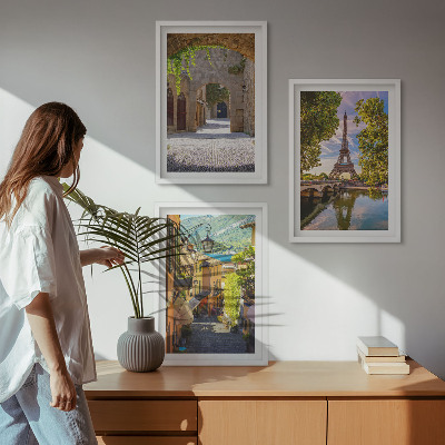 Set de 3 cuadros para salón Calles de arquitectura Eiffel