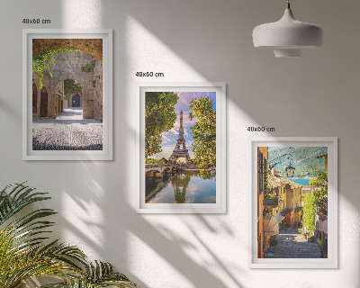 Set de 3 cuadros para salón Calles de arquitectura Eiffel