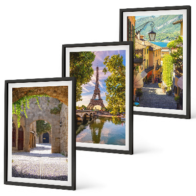 Set de 3 cuadros para salón Calles de arquitectura Eiffel