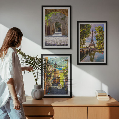 Set de 3 cuadros para salón Calles de arquitectura Eiffel