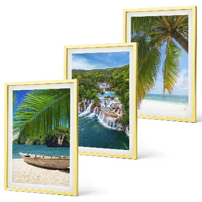 Set de 3 cuadros para salón con paisajes de playa barco cascadas y palmeras