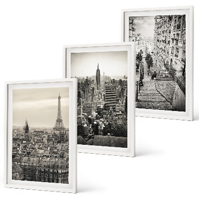 Juego de 3 cuadros Vistas París Nueva York escaleras