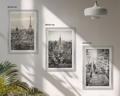 Juego de 3 cuadros Vistas París Nueva York escaleras