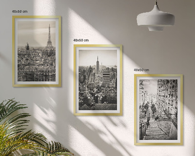 Juego de 3 cuadros Vistas París Nueva York escaleras