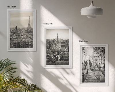 Juego de 3 cuadros Vistas París Nueva York escaleras