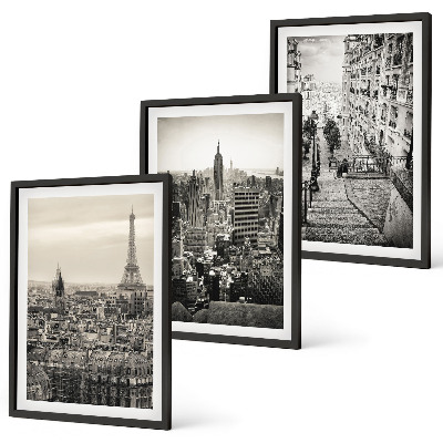 Juego de 3 cuadros Vistas París Nueva York escaleras