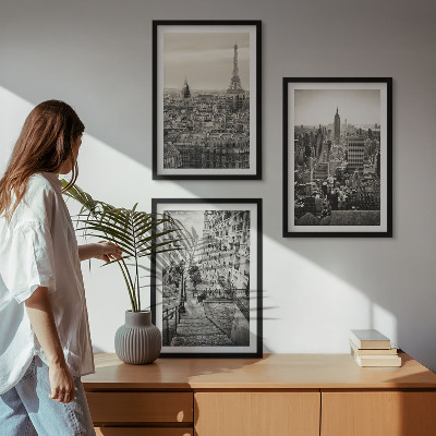 Juego de 3 cuadros Vistas París Nueva York escaleras