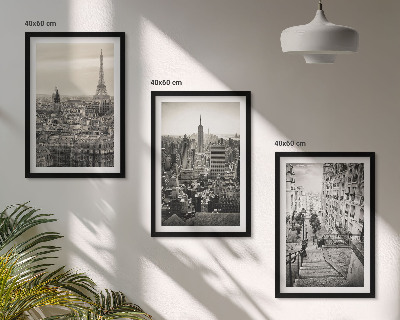 Juego de 3 cuadros Vistas París Nueva York escaleras