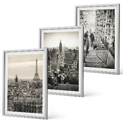 Juego de 3 cuadros Vistas París Nueva York escaleras