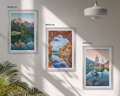 Juego de 3 cuadros Reflejos de rocas en lagos de montaña