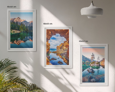 Juego de 3 cuadros Reflejos de rocas en lagos de montaña